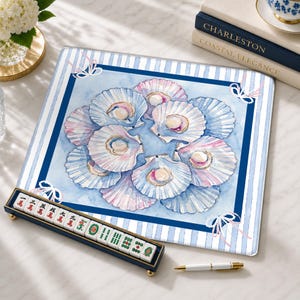 Coastal Neoprene Mahjong Mat, Blue Seashell Design American Mah Jongg Table Mat, Non-Slip Table Protect Cover, SHIPS ROLLED image 2