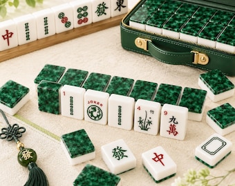 Green Luxury Tortoise Mahjong Set, Green 1.4"x1.0"x0.6" American Mahjong Acrylic Tiles, Luxe Mahjong Gift | 166 pieces