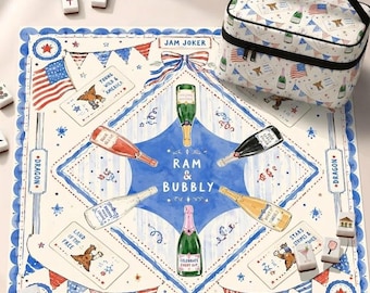 Patriottische champagne neopreen mahjongmat, rood wit blauw bruisend ontwerp Amerikaanse mahjong-tafelmat, antislip tafelkleed, schepen opgerold