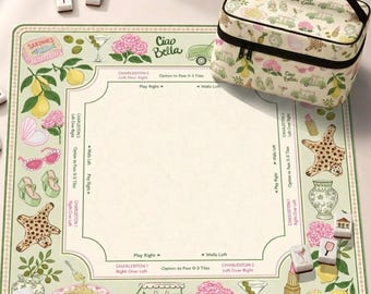 Green Neoprene Mahjong Mat with Instructions, Italian Summer American Mah Jongg Table Mat, Non-Slip Table Cover, SHIPS ROLLED