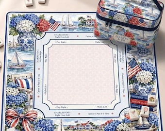 Coastal Americana Mahjong Mat, Hydrangea Patriotic American Mah Jongg Table Mat, 4th of July Decor, Non-Slip Table Cover, SHIPS ROLLED
