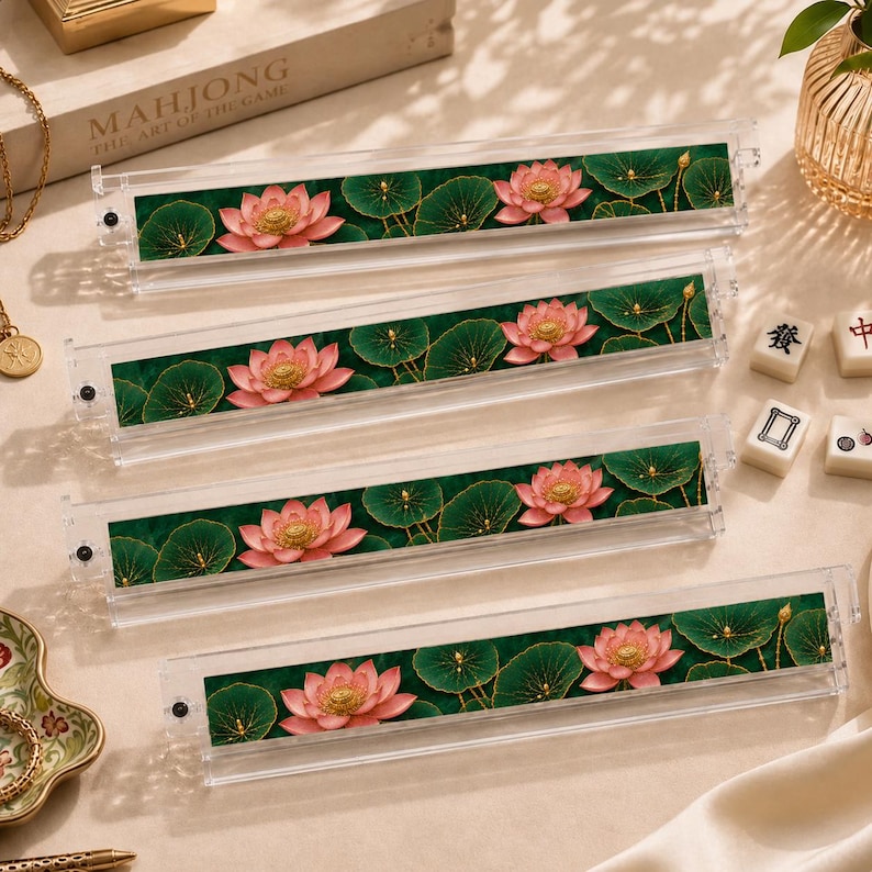 Fichas de Mahjong Loto Blanco / 3.5 cm x 2.5 cm x 1.5 cm. Fichas acrílicas de Mahjong Americano con diseño floral celadón / Regalo de lujo para mahjong / 166 piezas imagen 6