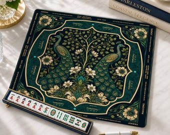 William Morris Inspired Mahjong Mat, Luxury Teal Peacock Floral American Mahjong Playing Mat, Non-Slip Table Cover, SHIPS ROLLED