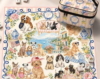 Kokette Hund Neopren Mahjong Matte, rosa Hund Mahjong Tischabdeckung, Aquarell Hund Spielnacht Geschenk, rutschfeste Tischabdeckung, SCHIFFE GEROLLT