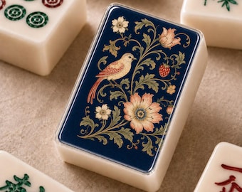 William Morris Mahjongplattor | 3,8 cm x 3,8 cm x 1,8 cm Blåvita Porslins Amerikanska Mahjong Akrylplattor | Lyxig Mahjong-present | 166 delar