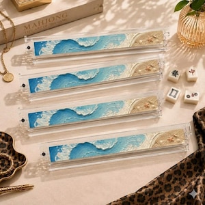Juego de 4 soportes para Mahjong Coastal: soporte de acrílico transparente de primera calidad para Mahjong americano, empujadores personalizados y juego de soportes para fichas.