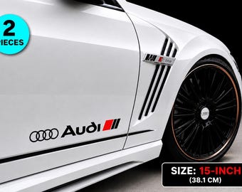 2x Audi 15-Inch (38.1cm) Side Skirt Stickers Decals – Car Badge Logo Emblem Graphics
