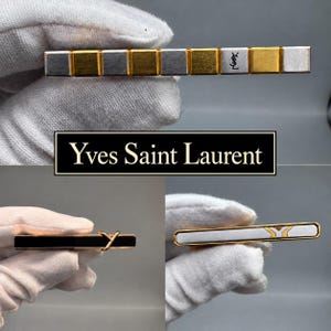 Yves Saint Laurent Vintage Tie Clip Gold Silver Black YSL Logo Mens price for 1