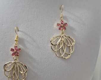 Peacock Flower Earrings with pink cz