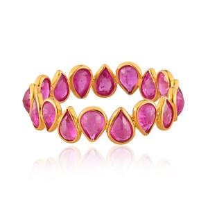14K Solid Gold Ruby Eternity Ring, Pear Cut Ruby Band Ring, Handmade Boho Gemstone Stackable Ring, July Birthstone Gift for Her