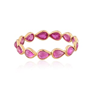 14K Solid Gold Ruby Eternity Ring, Natural Ruby Band Ring, Boho Stackable Wedding Band, July Birthstone Ring, Handmade Fine Jewelry Gift