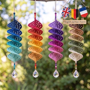 Crochet Wind Spinner Pattern PDF, Rainbow Spiral Hanging Decor, Beginner Crochet Suncatcher Tutorial, Beaded Crystal Garden Decor