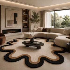 Hand Tufted Wool Rug, Abstract Flower Shape, Modern Organic Carpet