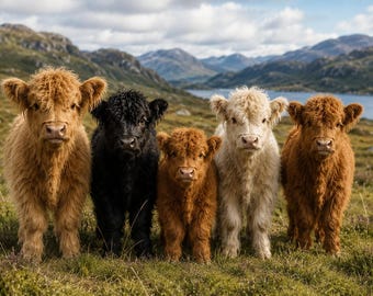 Die nächste Generation | Highland Kuh Kalb Wand Kunst | Schottisches Hochland Poster | Digitaler Download | Highland Kuh Familie Zeichnung