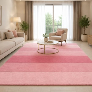 Tapete de lã tufado à mão com efeito degradê rosa, tapete moderno com efeito gradiente, tapete rosa blush, tapete personalizado feito à mão, decoração para quarto de bebê 6x19