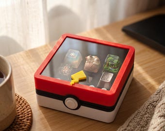 Classic Poké Ball Box | Hinged 3D Printed Keycap Collectible Display Case | Keyboard Gamer Gift