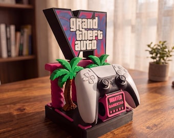 GTA 6 Inspired Controller Stand | LED Gaming Display Holder | PS5 Xbox Gamer Gift