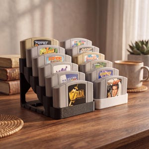 Handgjort Nintendo N64 kassettställ/förvaringsfodral | Display med 6 platser för retrospelsamlare