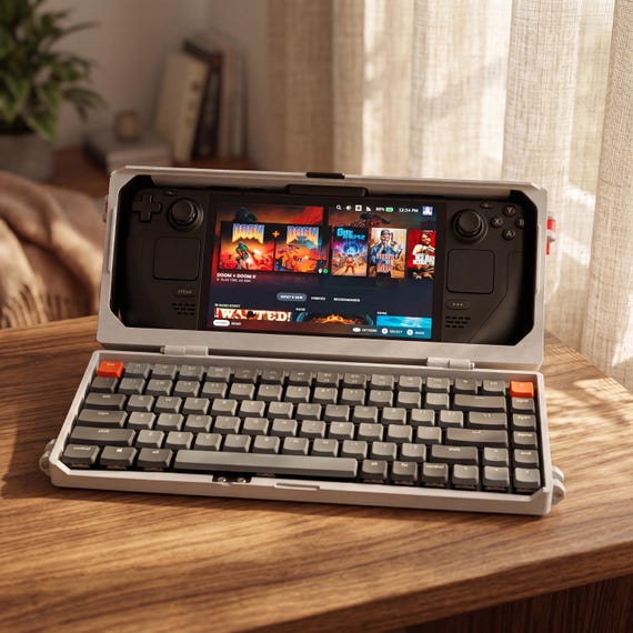 Steam Deck 3-in-1 Case: Keyboard Cover, Storage Box & Travel Stand for Gamers
