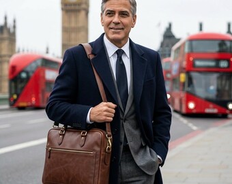 Handmade Brown Leather Business Messenger Bag for Men, Vintage Briefcase, Laptop carry-on, Office Work Tote, Professional Laptop Case