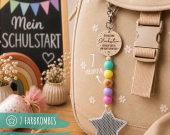 Schulstart Schlüsselanhänger mit Reflektor Stern | Glücksbringer für Schulanfang | Geschenk Einschulung | Sicherheit Tornister