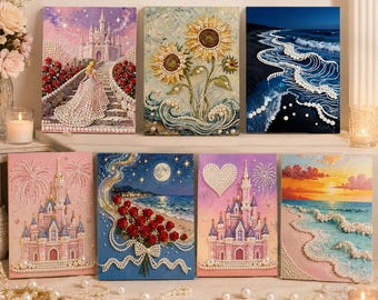 5D Pearl Diamond Painting Kit, Princess Castle Canvas Art, Rhinestone Wall Decor (15.7"x11.8")