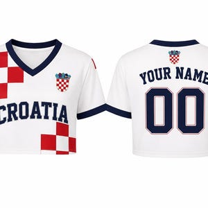 Personalized Croatia Crop Top Jersey, Custom Name Number Croatia Soccer Shirt, Croatian Football Fan Gift for Women 6