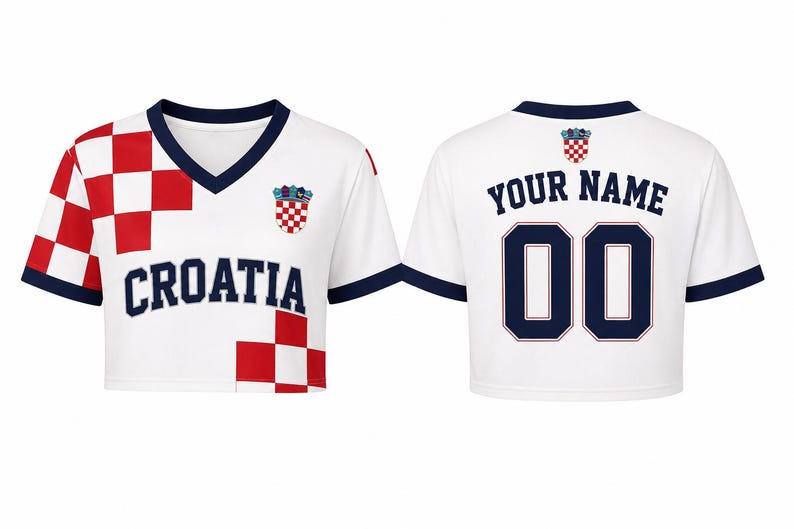 Personalized Croatia Crop Top Jersey, Custom Name Number Croatia Soccer Shirt, Croatian Football Fan Gift for Women 6