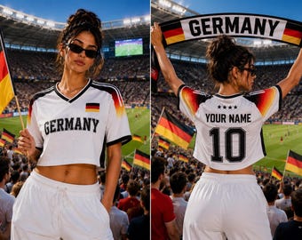 Personalized Germany Crop Top Jersey, Custom Name Number Germany Soccer Shirt, German Football Fan Gift for Women