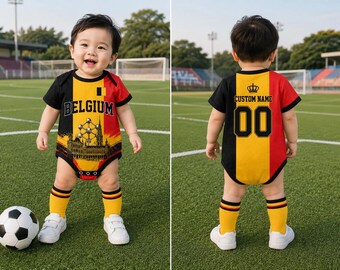 Personalized Belgium Baby Soccer Onesie, Custom Name Number Bodysuit, Belgium Football Baby Outfit, World Cup Fan Gift