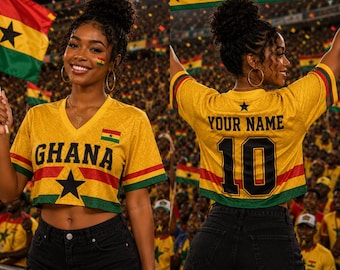 Personalized Ghana Crop Top Jersey, Custom Name Number Ghana Soccer Shirt, Football Fan Gift for Women