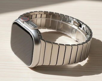 Correa de acero inoxidable con eslabones estilo titanio para reloj inteligente, correa con hebilla de mariposa para Apple Watch.