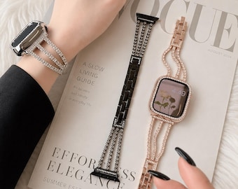 Roestvrijstalen kristallen horlogeband, smartwatchband in sieradenstijl voor Apple Watch