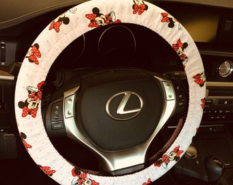 Minnie Mouse Steering wheel cover , 100% COTTON  With full grip liner
