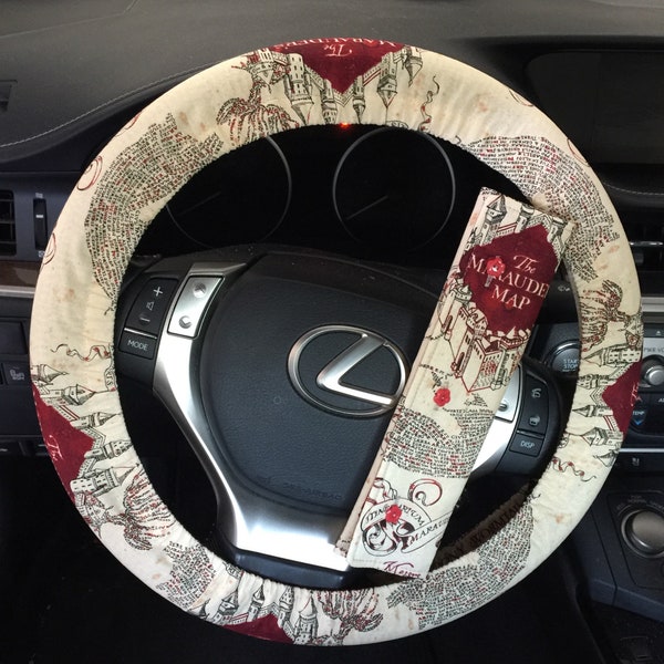The marauders map Steering wheel cover and seatbelt cover, 100% cotton fabric