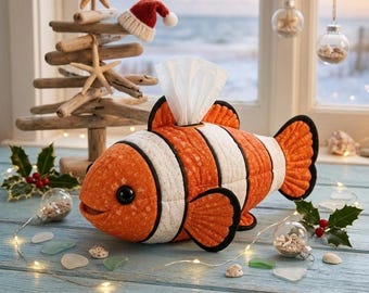 Porta fazzoletti in tessuto trapuntato realizzato a mano - Porta fazzoletti a tema marino con animali - Accessorio decorativo per la casa e la scrivania - Regalo per gli amanti della vita marina