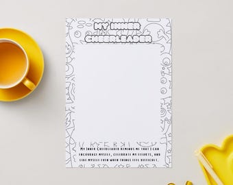 Página para colorear "Animadora Interior" para niños + crea tu propio espacio de personaje animador interior / Imprimible para fomentar la autoestima y el pensamiento positivo