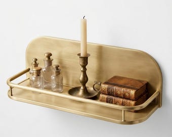 Solid Brass Floating Shelf, Modern Minimalist Ledge, Kitchen Bath Entryway Storage