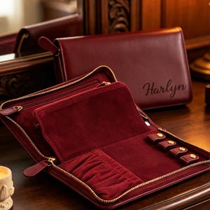 Personalized Leather Jewelry Organizer, Handmade Wedding Gift Travel Case