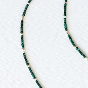 Dainty Cubed Malachite Necklace – Gold-Filled Clasp