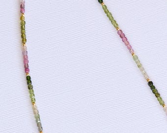 Watermelon Tourmaline Necklace: Dainty Gemstone, Gold-Filled Clasp