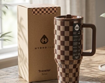 Vaso Hydrojug de 1,2 litros (40 oz) – Personalizado con estampado de cuadros otoñales / Regalo para ella / Vaso de viaje