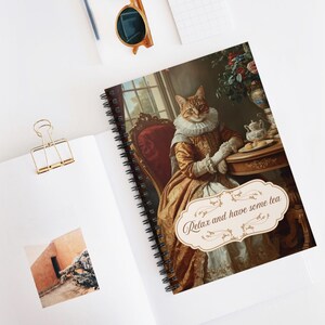 Victorian Cat Tea Party Spiral Notebook | Ruled Journal