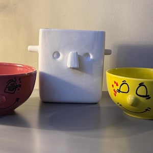 Anthropomorphic Face Trio Curated Set Two Vintage Dolce Vita Face Bowls AND 30WATT Faceplanter