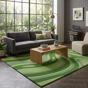 Modern Green Area Rug, Abstract Wave Design Carpet, Contemporary Tufted Rug, Living Room Bedroom Decor, Custom Size Rug 8x10