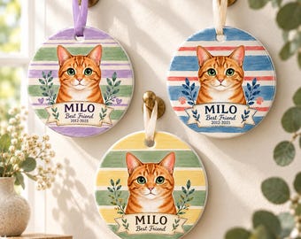 Enfeite Memorial Personalizado para Gato com Foto e Nome do Animal de Estimação, Presente para a Perda do Seu Gato na Ponte do Arco-Íris, Lembrança para Sempre no Coração em Condolências.