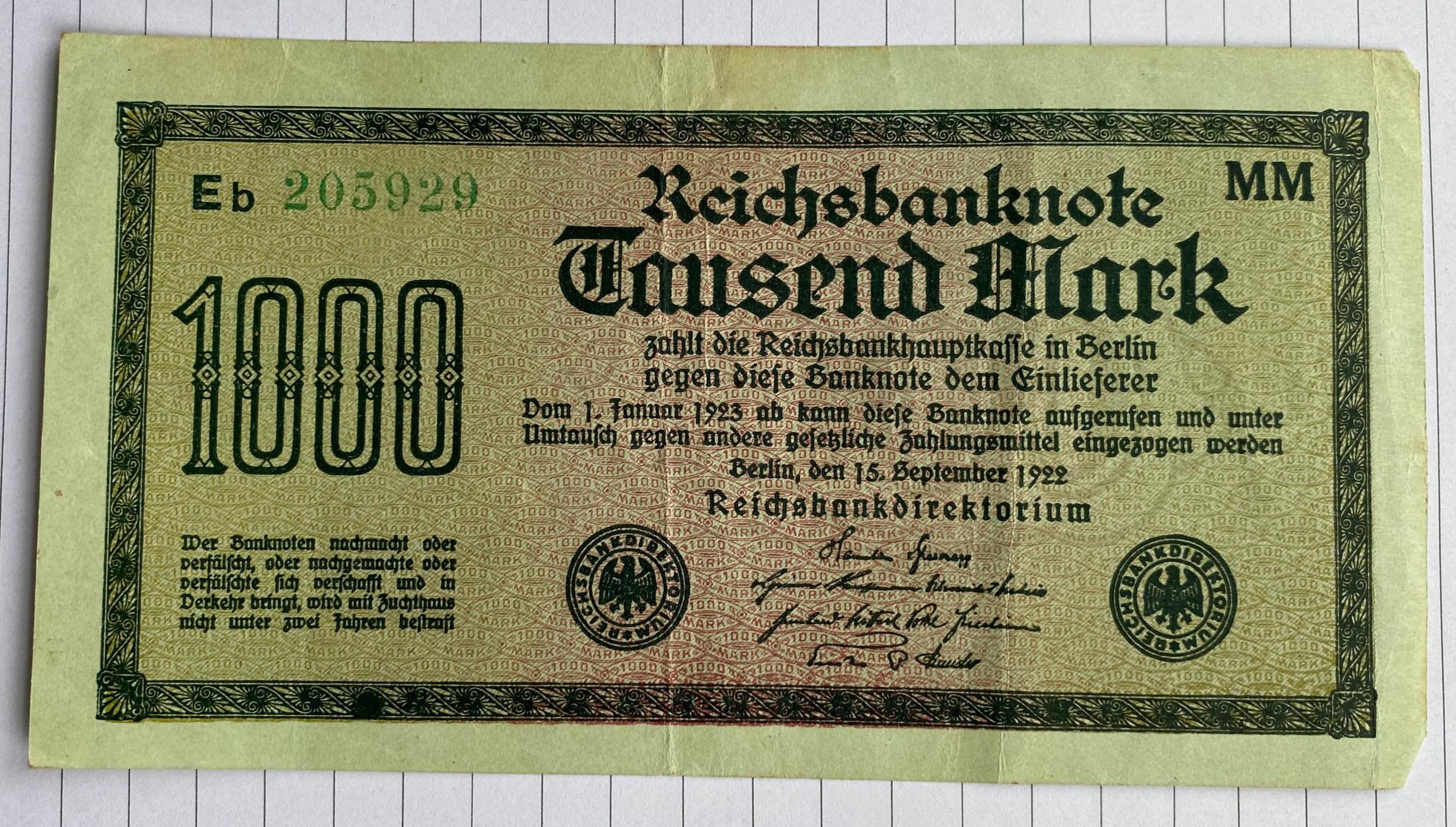 1000 reichsbanknote 1922 - Etsy 日本