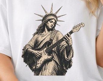 Statue Of Liberty Playing Guitar Png, America's 250th Png, 1776 2026 Patriotic USA Png, Fourth Of July Png, Only Png