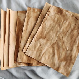 Hand Dyed Tea Stained Paper: Vintage Scrapbook Pages (8.5x11 inch Sheets)