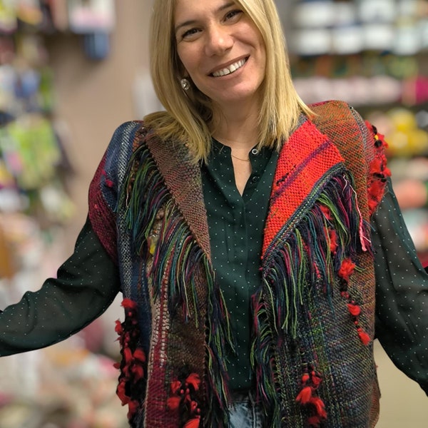 women's handwoven Vest , Saori woven ,freestyle ,Handwoven,art textile ,,casual wear,unique gift , Fiber Art,Christmas gift